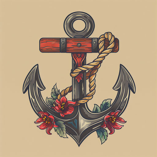 Flat nautical themed tattoo sketch of a horseshoe with anchor and rope