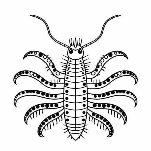 Outline drawing of a centipede with many legs