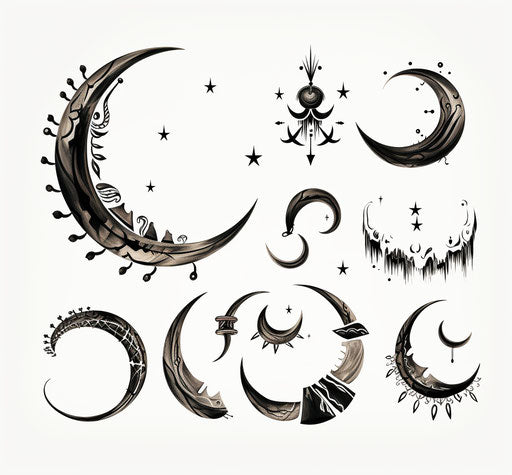 Moon and crescent tattoo set