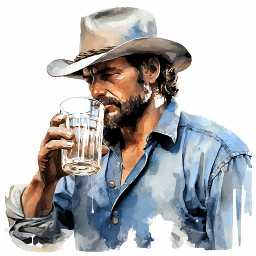 Drinking water illustration in the style of oil painting, on white background