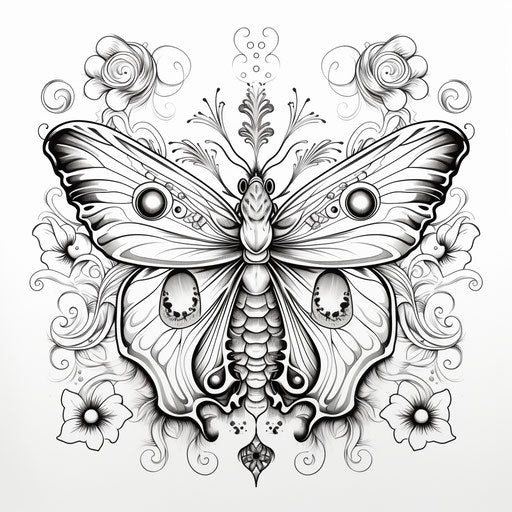 Black and white drawing of butterfly moth for stoic books