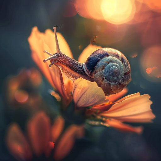 Snail on a flower petal in the morning