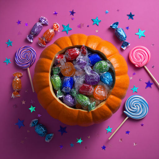 A Pumpkin Bowl Filled with Colorful Candies