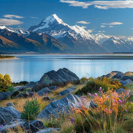 Realistic landscape with mountain and lake in New Zealand