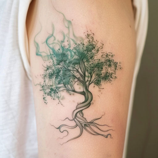 Emerald green smoke tree of life on white background