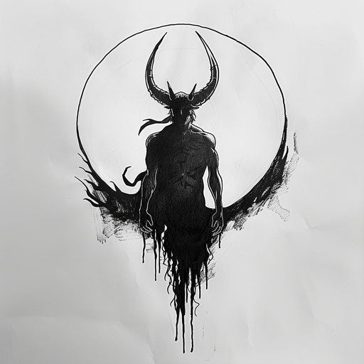 Minimalist sketch of Lucifer's silhouette with a single flame