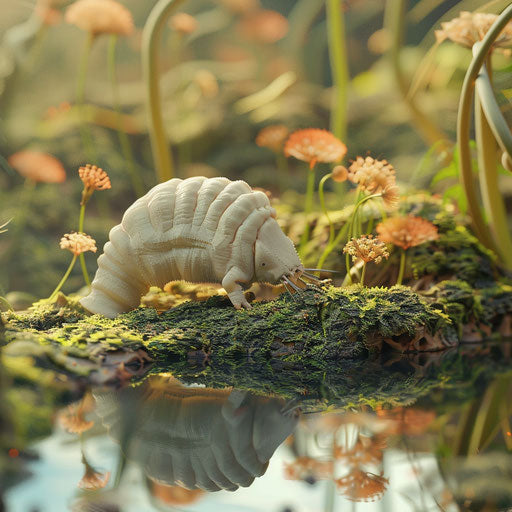 Tardigrade in a serene microscopic landscape