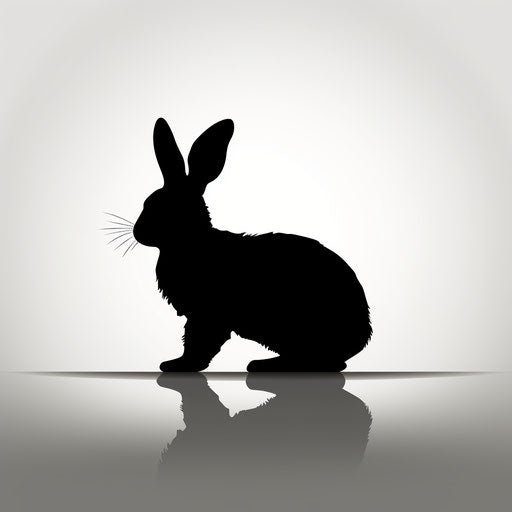 Black rabbit silhouette on light background, cartoonish design, glossy finish