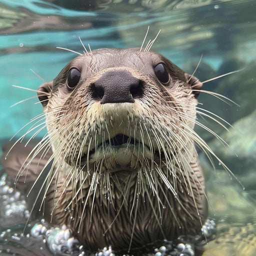Whiskered otter face peeking from underwater