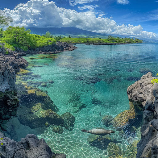 Panoramic view of tranquil cove in Hawaii