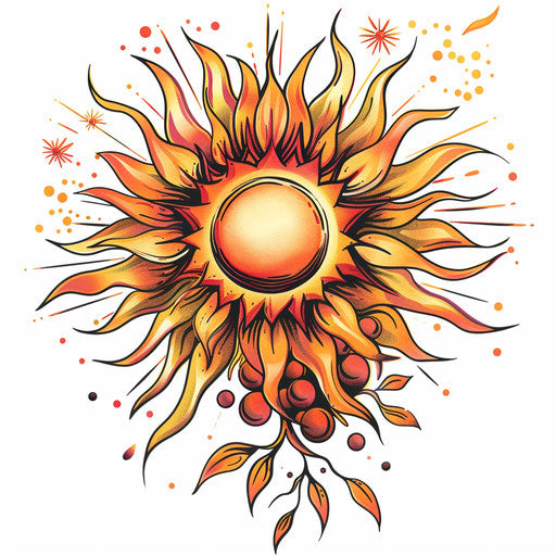 Stylized flat tattoo sketch of a vibrant sunrise