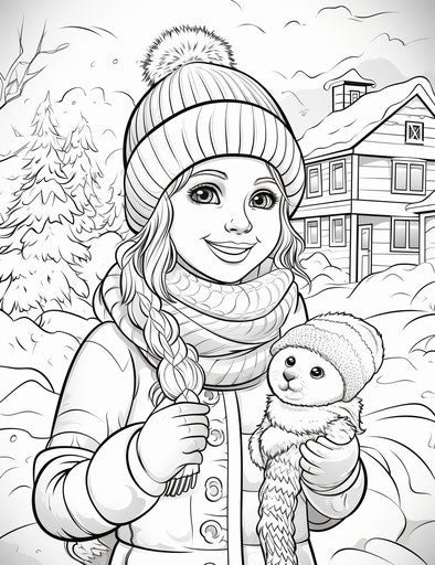 Snow coloring pages for kids, playful motifs style