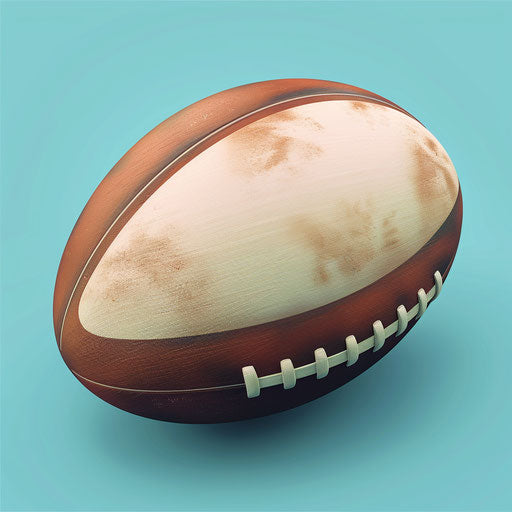 Realistic rugby ball clipart on flat turquoise background