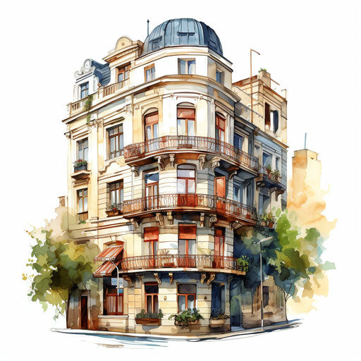 Apartment clipart in Oil painting style on white background