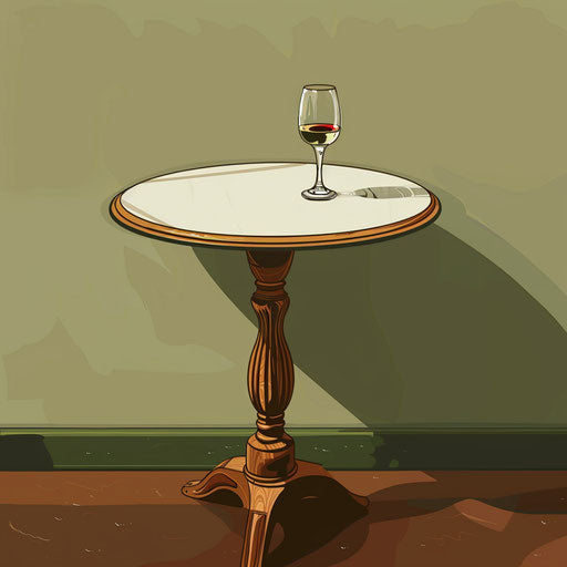 Realistic table clipart on flat, muted olive background