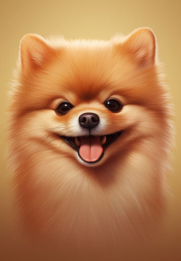 Spitz family, light maroon and amber style, detailed facial features