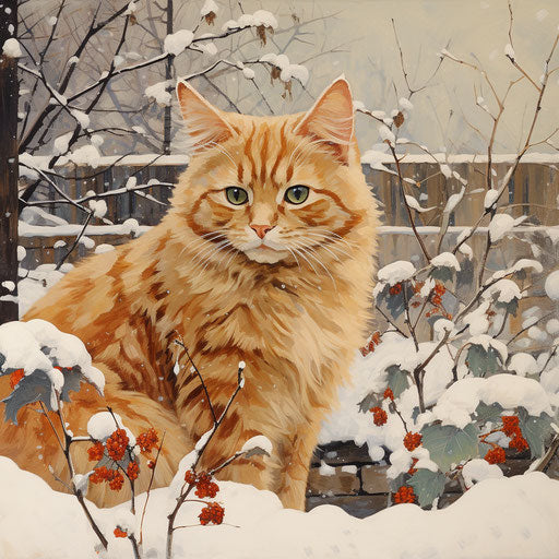 Orange cat in the snow