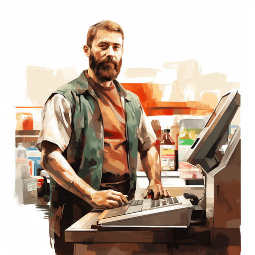 Cashier clipart in the style of Oil painting