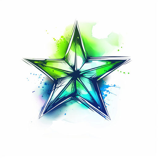 Modern nautical star tattoo concept with neon green and electric blue gradients