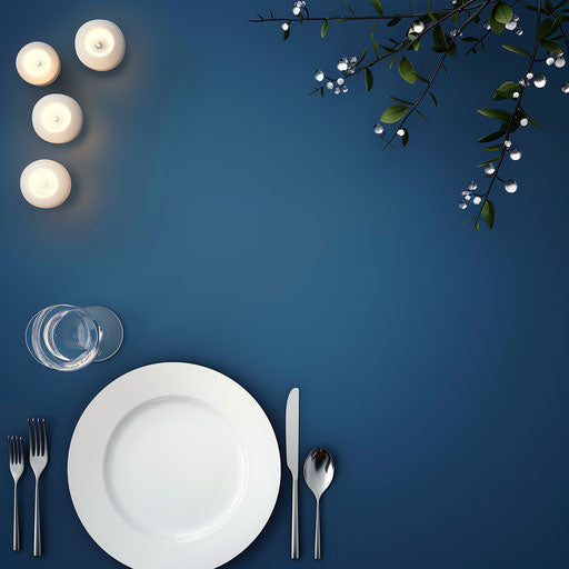 Photo realistic dinner clipart flourishing on flat indigo