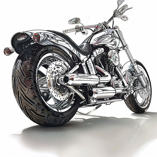 Hyper-realistic motorcycle tattoo design in shiny chrome
