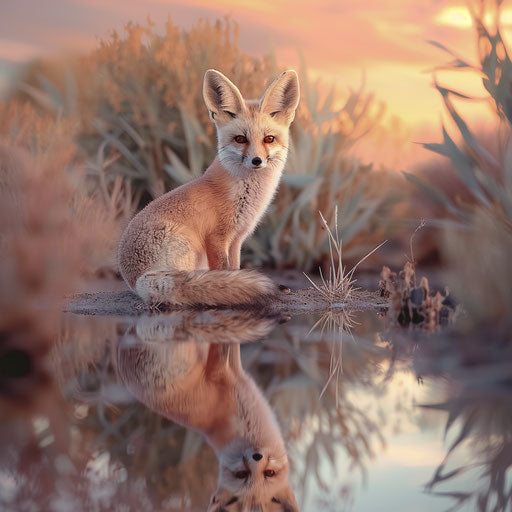 Fennec fox in a serene oasis at dawn