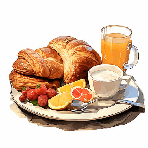 Breakfast illustration in the style of Chiaroscuro Art, on white background