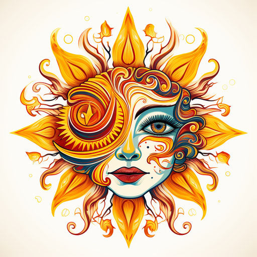 Sun drawing with eye of the face, in the style of golden age illustrations