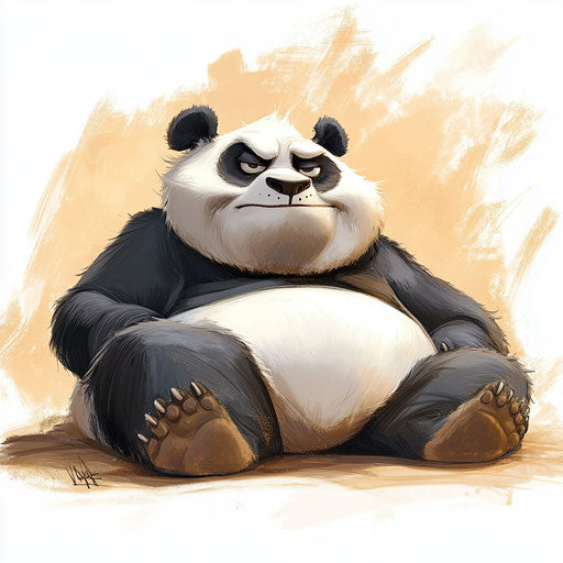 Humorous caricature of a panda with human characteristics