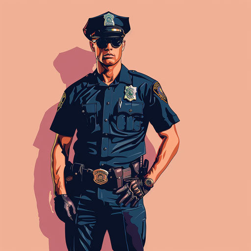 Realistic police artwork on flat pastel peach background