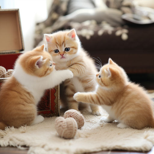Exotic Shorthair cat kittens playing