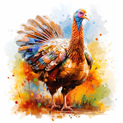 Thanksgiving turkey clipart in the style of Impressionistic Art, on a white background