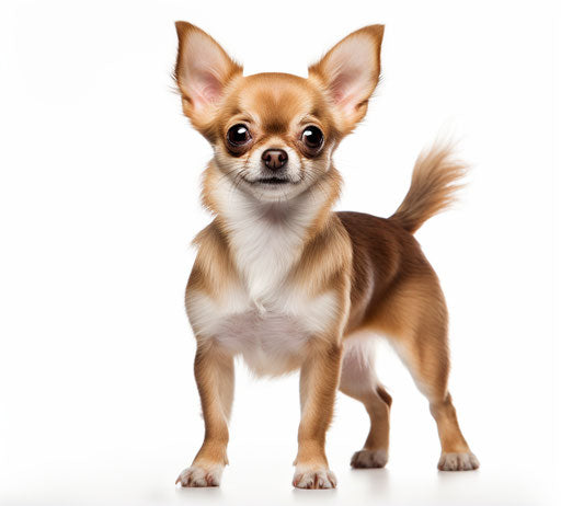 Stylish chihuahua on white background, light maroon and dark gold tones