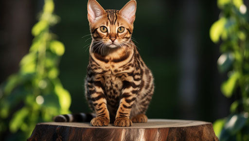 Bengal cat on the stump, bold pattern in light maroon and light gold