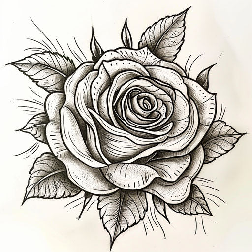 Bold flat tattoo sketch of a rose's head