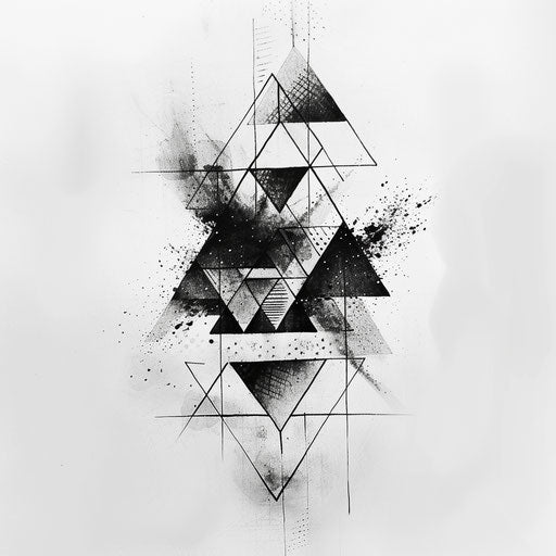 Minimalist geometric artwork with interlocking triangles and hexagons