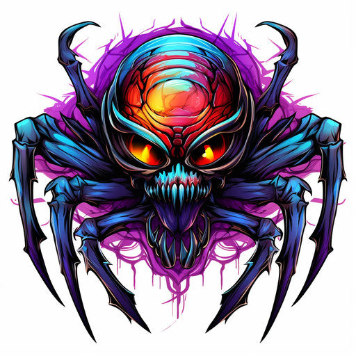 Spider tattoo sticker design, deathcore style, colorful cartoon, rtx on, sculpted