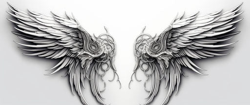 Black and white wings on white background, realistic symmetrical