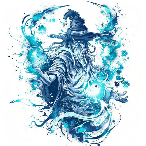 Powerful anime wizard casting a spell with magical symbols