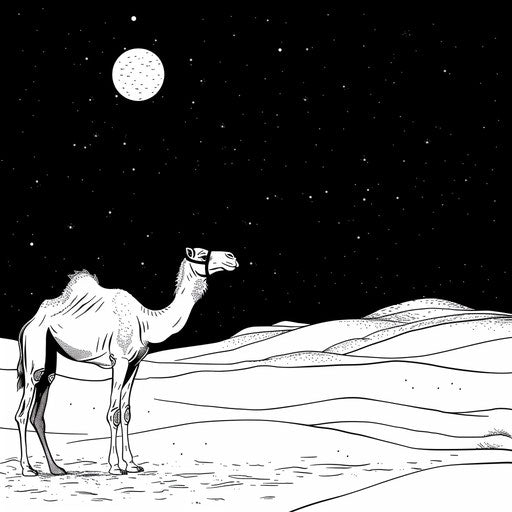 Camel in the moonlit desert