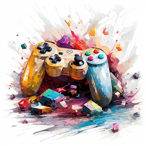 Video game clipart in the style of Impressionistic Art, on white background