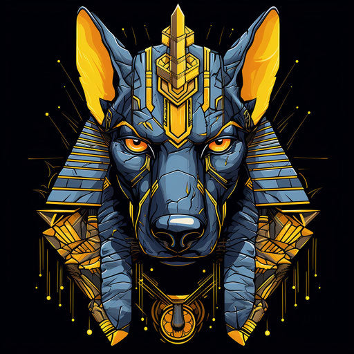 Egyptian pharaoh dog head vector illustration, gothic style