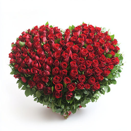 Heart-shaped arrangement of red roses