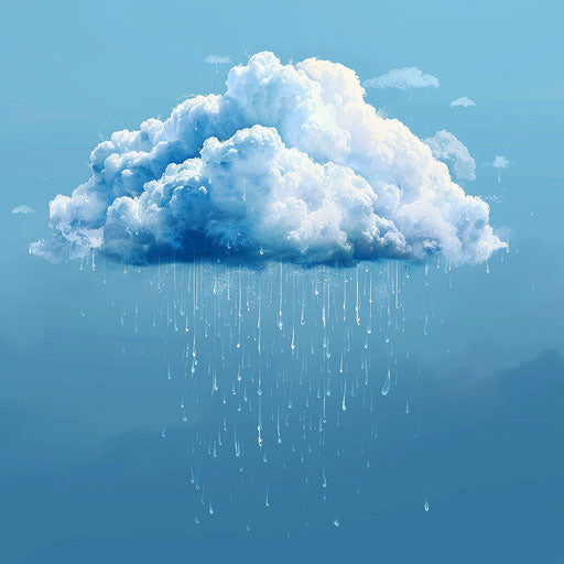 Rain cloud clipart, photo realistic style on blue background, light texture
