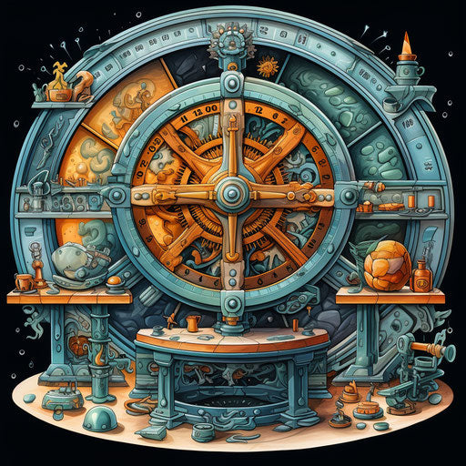 Astrology signs and machinery on the zodiac wheel