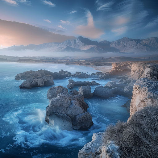 Nissi Beach, Cyprus with misty mountains and scenic views