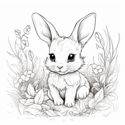 Little bunny in the grass coloring page, captivating
