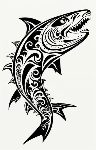 Black and white tribal shark illustration
