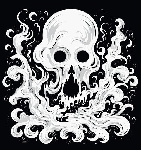 Black and white spirit dissolving in lowbrow art style