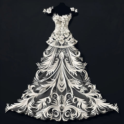 Wedding dress clipart in realistic style on dark background